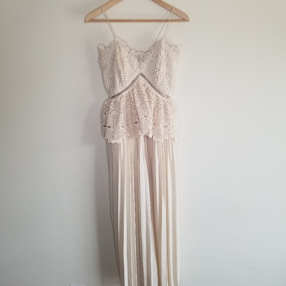 Self-Portrait Lace Peplum Pleated Midi Dress Cream Romantic Occasion Event Dress - Picture 9 of 16